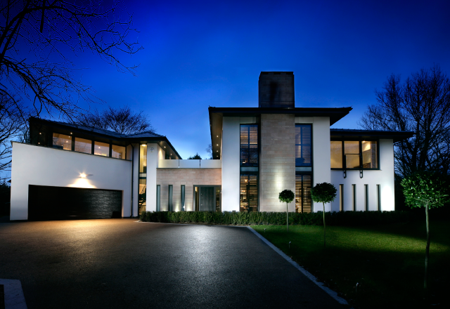 Hampson Building Projects house view with lights